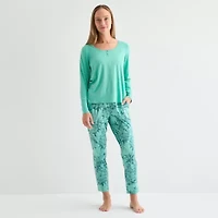 Liz Claiborne Womens Round Neck Long Sleeve 2-pc. Pajama Sets