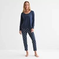 Liz Claiborne Womens Round Neck Long Sleeve 2-pc. Pajama Sets