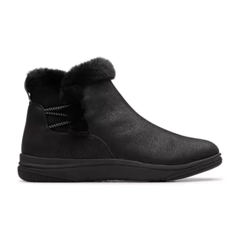 Clarks Womens Breeze Fur Flat Heel Booties