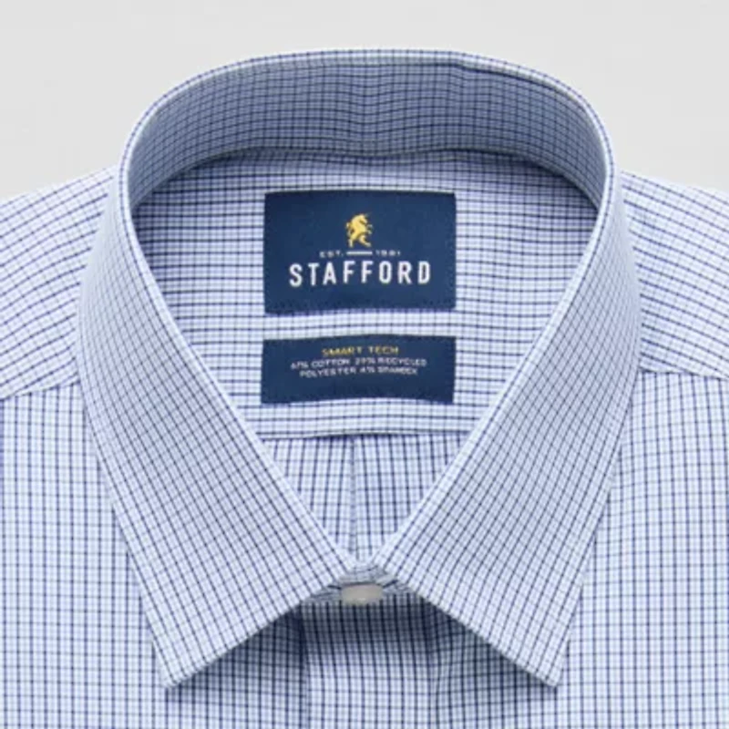 Stafford Smart Tech Mens Regular Fit Stretch Fabric Wrinkle Free Long Sleeve Dress Shirt