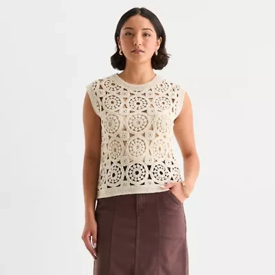 a.n.a Womens Round Neck Sleeveless Pullover Sweater