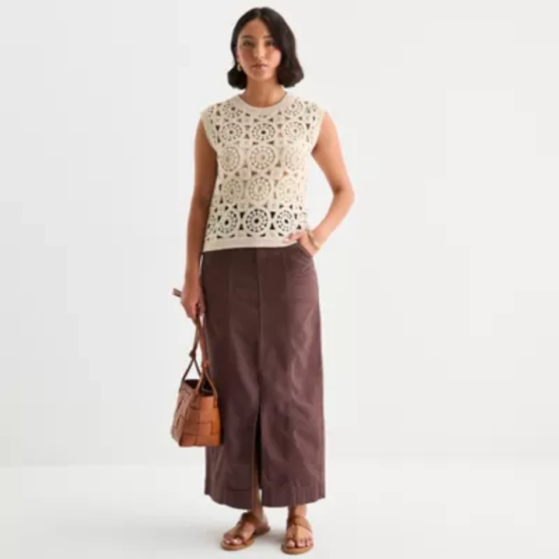 a.n.a Womens Round Neck Sleeveless Pullover Sweater