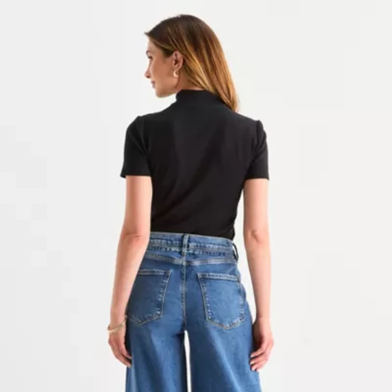 a.n.a Womens Mock Neck Short Sleeve T-Shirt