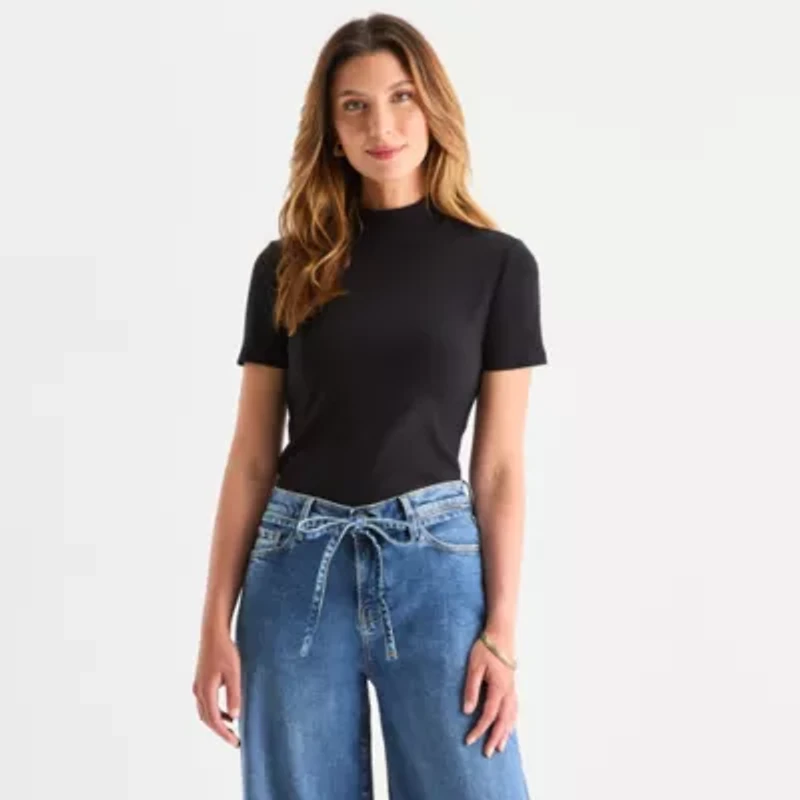 a.n.a Womens Mock Neck Short Sleeve T-Shirt