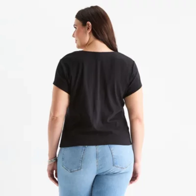 a.n.a Womens Sweetheart Neck Short Sleeve Plus T-Shirt