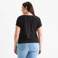 a.n.a Womens Sweetheart Neck Short Sleeve Plus T-Shirt