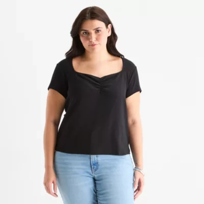 a.n.a Womens Sweetheart Neck Short Sleeve Plus T-Shirt