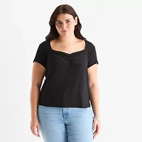 a.n.a Womens Sweetheart Neck Short Sleeve Plus T-Shirt