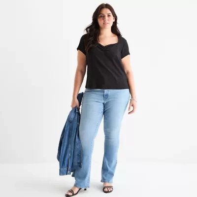 a.n.a Womens Sweetheart Neck Short Sleeve Plus T-Shirt