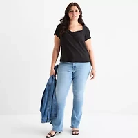 a.n.a Womens Sweetheart Neck Short Sleeve Plus T-Shirt