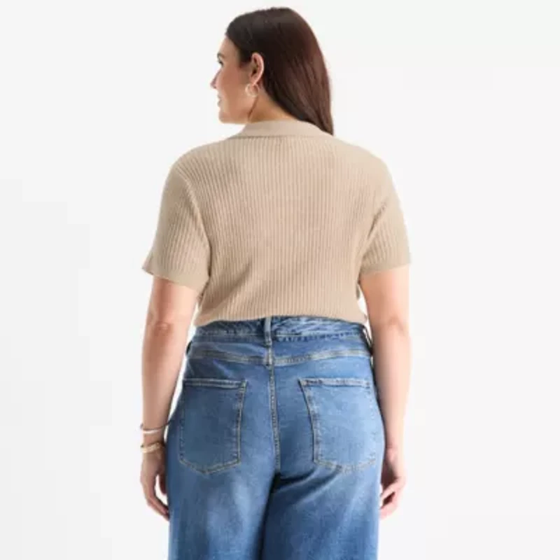 a.n.a Plus Womens Short Sleeve Pullover Sweater