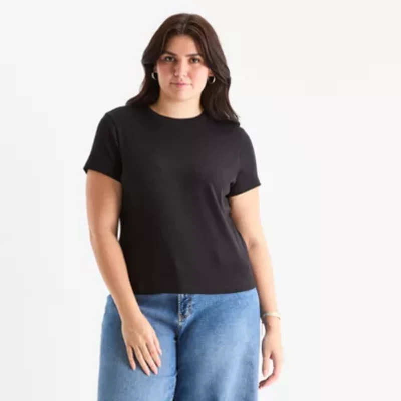a.n.a Womens Crew Neck Short Sleeve Plus T-Shirt