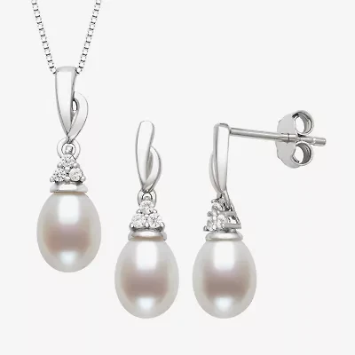 Womens White Cultured Freshwater Pearl 2-pc. Pendant Necklace Set