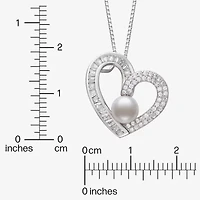 Womens White Cultured Freshwater Pearl Sterling Silver Heart 18 Inch Pendant Necklace
