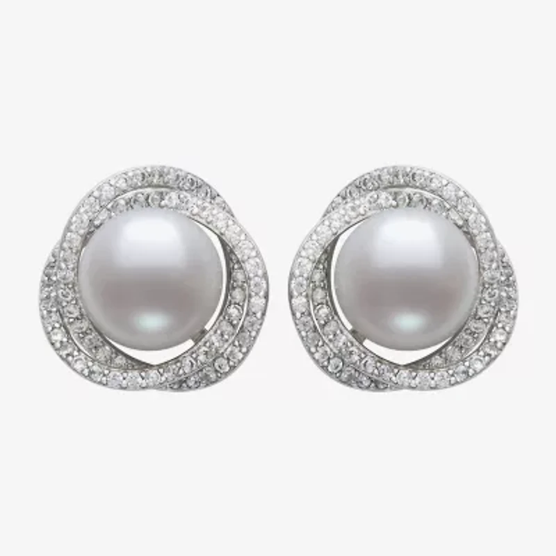White Cultured Freshwater Pearl Sterling Silver 14mm Stud Earrings