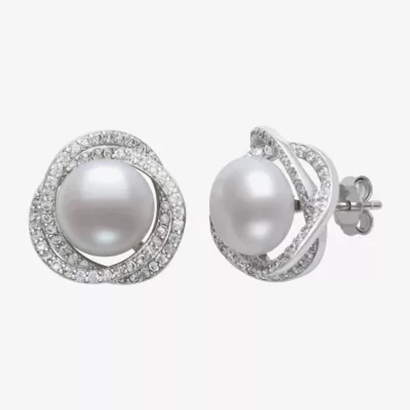 White Cultured Freshwater Pearl Sterling Silver 14mm Stud Earrings