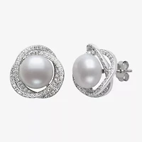 White Cultured Freshwater Pearl Sterling Silver 14mm Stud Earrings
