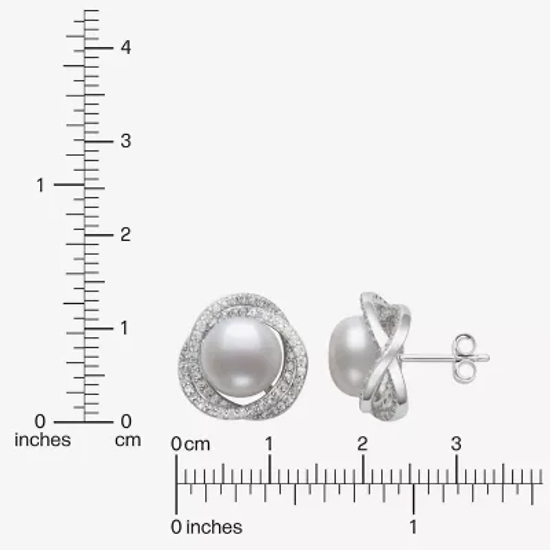 White Cultured Freshwater Pearl Sterling Silver 14mm Stud Earrings