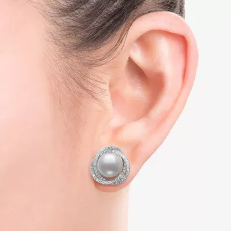 White Cultured Freshwater Pearl Sterling Silver 14mm Stud Earrings
