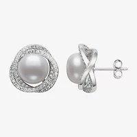 White Cultured Freshwater Pearl Sterling Silver 14mm Stud Earrings