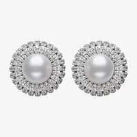White Cultured Freshwater Pearl Sterling Silver 15mm Round Stud Earrings
