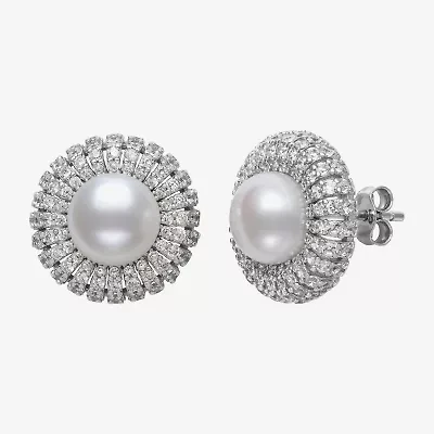 White Cultured Freshwater Pearl Sterling Silver 15mm Round Stud Earrings