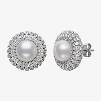 White Cultured Freshwater Pearl Sterling Silver 15mm Round Stud Earrings