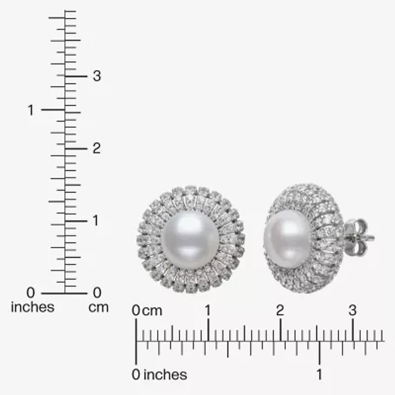 White Cultured Freshwater Pearl Sterling Silver 15mm Round Stud Earrings