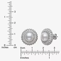 White Cultured Freshwater Pearl Sterling Silver 15mm Round Stud Earrings