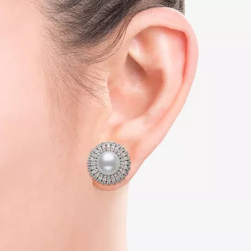 White Cultured Freshwater Pearl Sterling Silver 15mm Round Stud Earrings