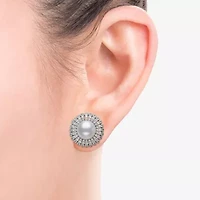 White Cultured Freshwater Pearl Sterling Silver 15mm Round Stud Earrings