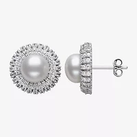 White Cultured Freshwater Pearl Sterling Silver 15mm Round Stud Earrings