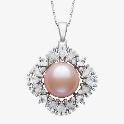 Womens Pink Cultured Freshwater Pearl Sterling Silver Round 18 Inch Pendant Necklace