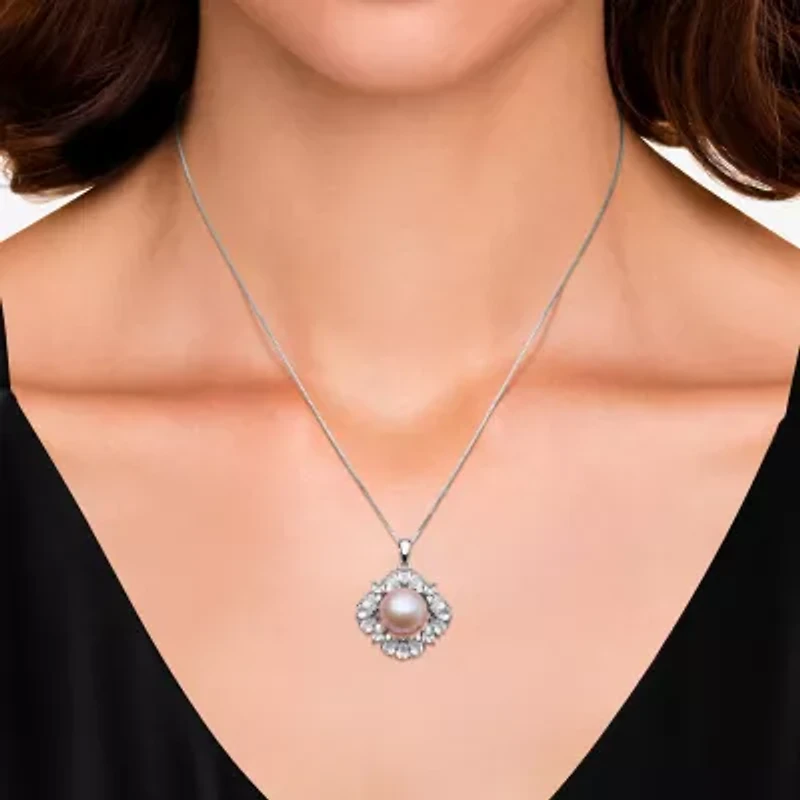 Womens Pink Cultured Freshwater Pearl Sterling Silver Round 18 Inch Pendant Necklace