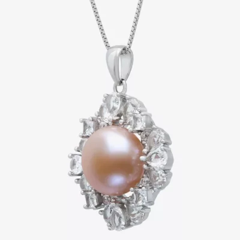 Womens Pink Cultured Freshwater Pearl Sterling Silver Round 18 Inch Pendant Necklace
