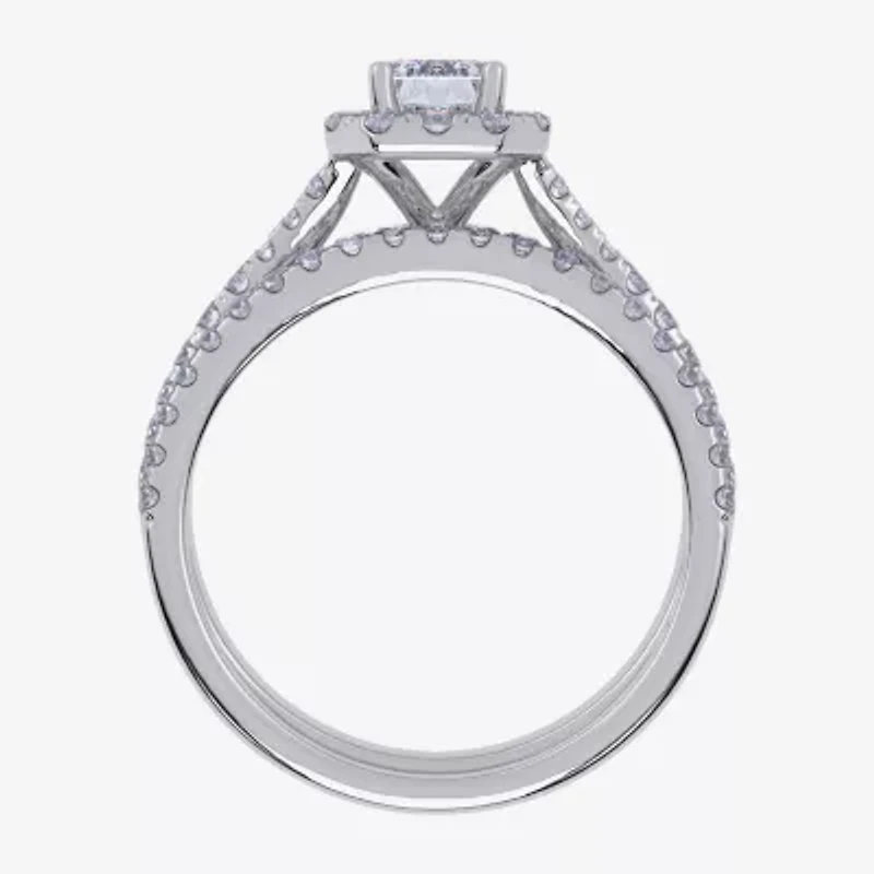 G / Vs2-Si1) Womens 1 CT. T.W. Lab Grown White Diamond 10K Gold Side Stone Halo Bridal Set