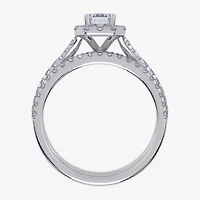 G / Vs2-Si1) Womens 1 CT. T.W. Lab Grown White Diamond 10K Gold Side Stone Halo Bridal Set