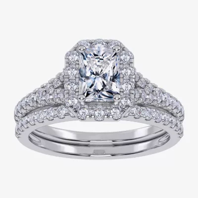 G / Vs2-Si1) Womens 1 CT. T.W. Lab Grown White Diamond 10K Gold Side Stone Halo Bridal Set