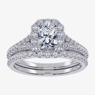 G / Vs2-Si1) Womens 1 CT. T.W. Lab Grown White Diamond 10K Gold Side Stone Halo Bridal Set
