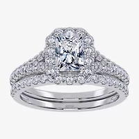 G / Vs2-Si1) Womens 1 CT. T.W. Lab Grown White Diamond 10K Gold Side Stone Halo Bridal Set