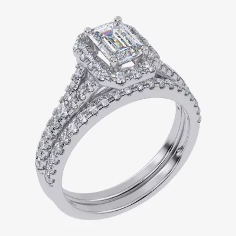 G / Vs2-Si1) Womens 1 CT. T.W. Lab Grown White Diamond 10K Gold Side Stone Halo Bridal Set