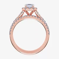 G / Vs2-Si1) Womens 1 CT. T.W. Lab Grown White Diamond 10K Rose Gold Side Stone Halo Bridal Set