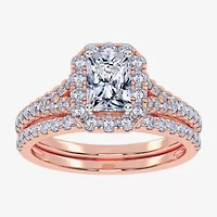 G / Vs2-Si1) Womens 1 CT. T.W. Lab Grown White Diamond 10K Rose Gold Side Stone Halo Bridal Set