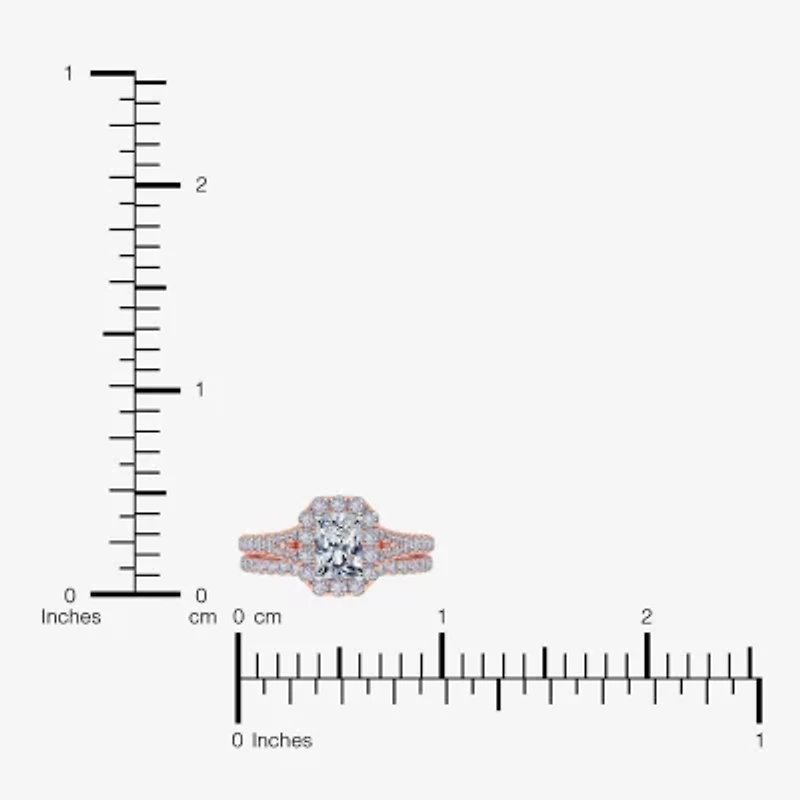 G / Vs2-Si1) Womens 1 CT. T.W. Lab Grown White Diamond 10K Rose Gold Side Stone Halo Bridal Set