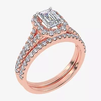 G / Vs2-Si1) Womens 1 CT. T.W. Lab Grown White Diamond 10K Rose Gold Side Stone Halo Bridal Set