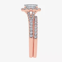 G / Vs2-Si1) Womens 1 CT. T.W. Lab Grown White Diamond 10K Rose Gold Side Stone Halo Bridal Set