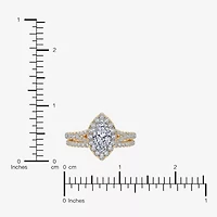 (G / Vs2-Si1) Womens 1 CT. T.W. Lab Grown White Diamond 10K Gold Marquise Side Stone Halo Bridal Set