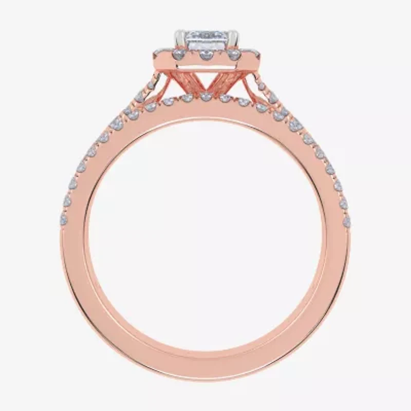 (G / Vs2-Si1) Womens 1 CT. T.W. Lab Grown White Diamond 10K Rose Gold Side Stone Halo Bridal Set
