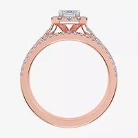 (G / Vs2-Si1) Womens 1 CT. T.W. Lab Grown White Diamond 10K Rose Gold Side Stone Halo Bridal Set
