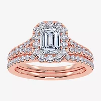 G / Vs2-Si1) Womens 1 CT. T.W. Lab Grown White Diamond 10K Gold Side Stone Halo Bridal Set